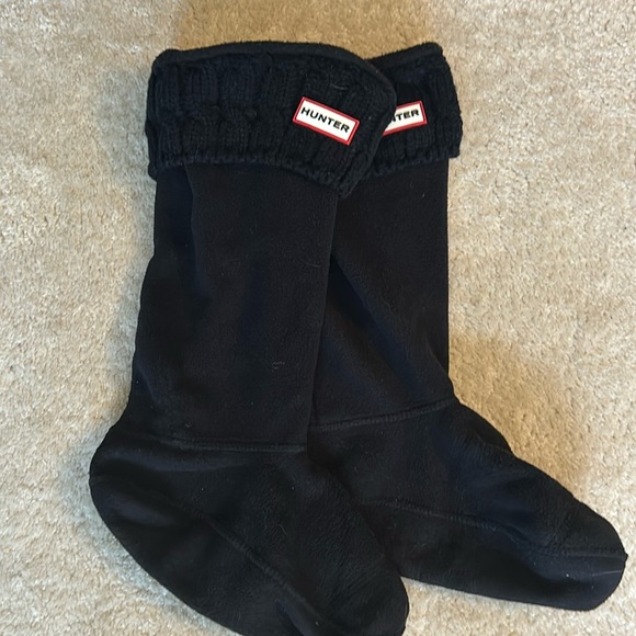 NWT Hunter Boot Socks BLACK Rib Cuff Fleece Tall size Large - Picture 1 of 4